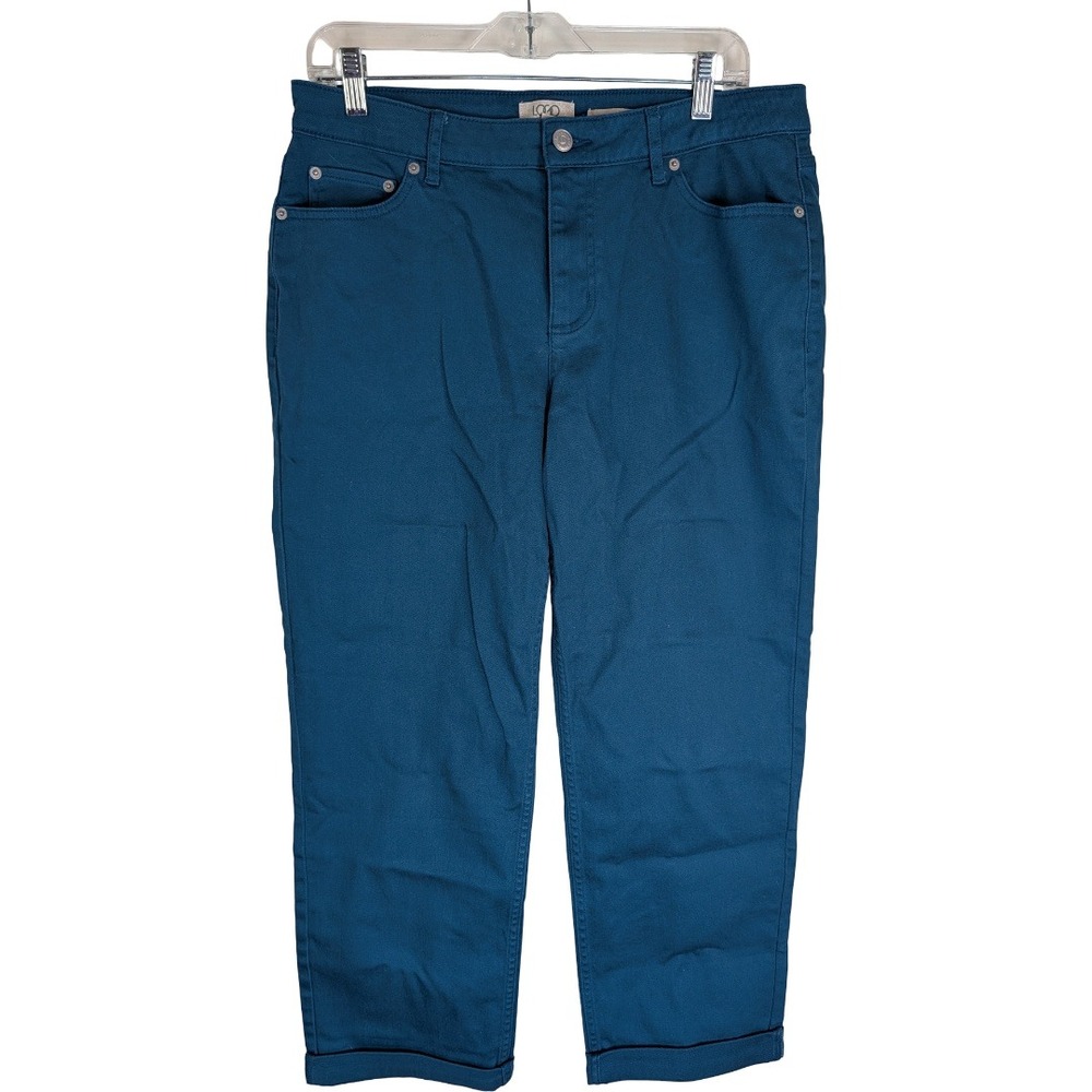 LOGO Lori Goldstein Boyfriend Jeans Womens 10 Teal Color‎ Denim Stretch Cuffed B